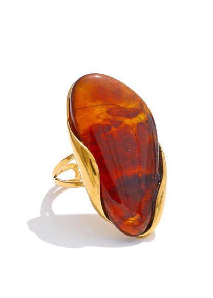 Melted Earth Geometric Resin Gold Plated Stainless Steel Adjustable Statement Ring