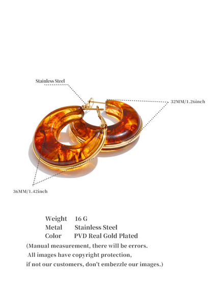 Chic Acetate/Acrylic Blend Gold Plated Stainless Steel Chunky Hoop Earrings