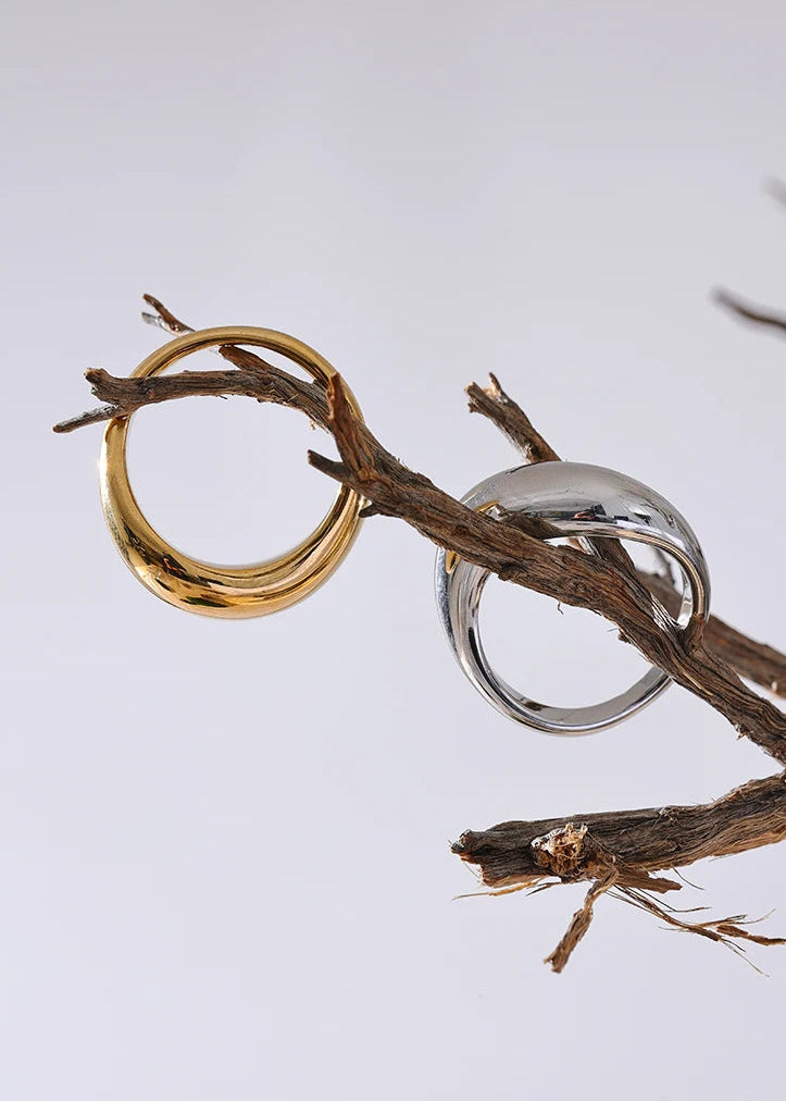 Minimalist Aqua Lume Gold Plated Stainless Steel Statement Chunky Ring