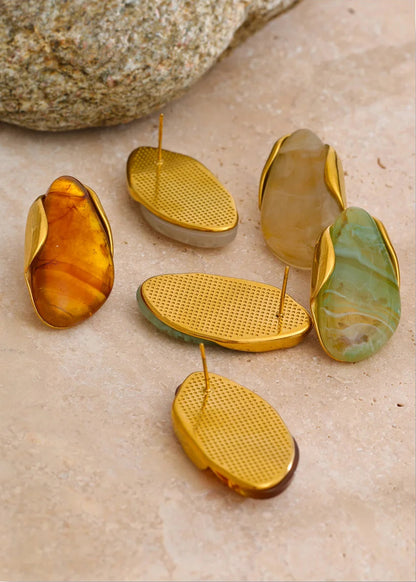 Melted Earth Geometric Resin Gold Plated Stainless Steel Stud Earrings