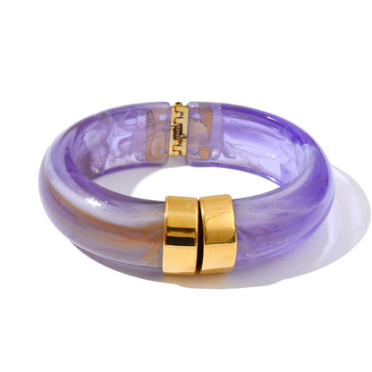 Modern Muse Thick Acrylic Bracelet Gold Plated Stainless Steel Statement Bangle