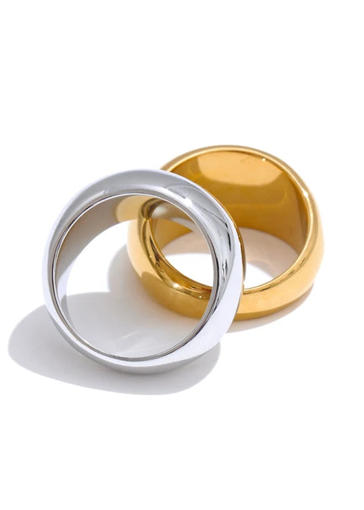Minimalist Echo Gloss Gold Plated Stainless Steel Statement Chunky Ring