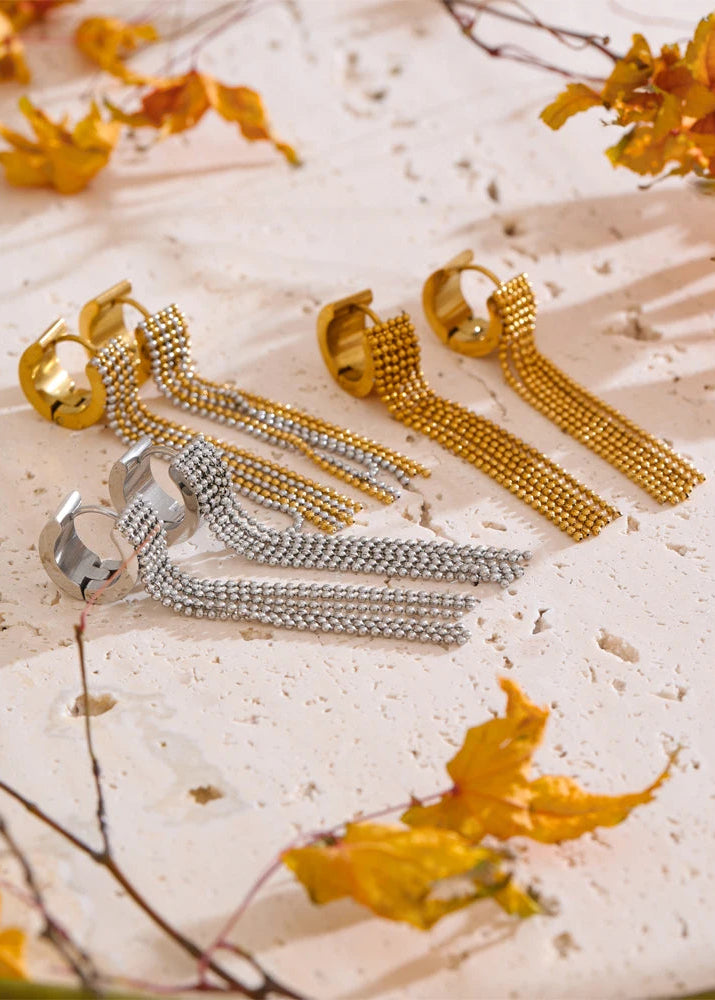 Bohemian Gleam Gold Plated Stainless Steel Tassel Drop Earrings