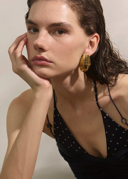 Sea Shell Gold Plated Stainless Steel Oversized Stud Earrings