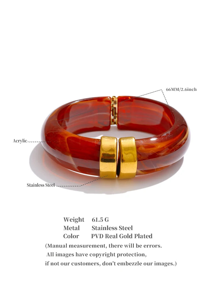 Modern Muse Thick Acrylic Bracelet Gold Plated Stainless Steel Statement Bangle