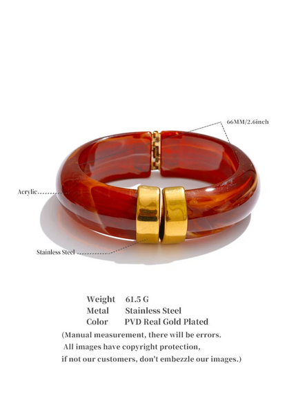 Modern Muse Thick Acrylic Bracelet Gold Plated Stainless Steel Statement Bangle