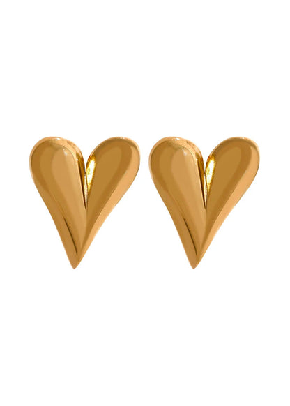 Heart Charm Gold Plated Stainless Steel Stud Huggie Hoop Earrings