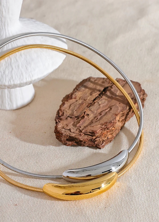 Modern Curve Gold Plated Stainless Steel Choker Necklace