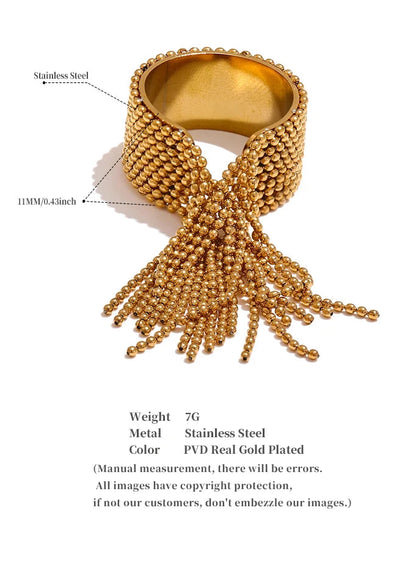 Bohemian Gleam Gold Plated Stainless Steel Adjustable Tassel Statement Ring