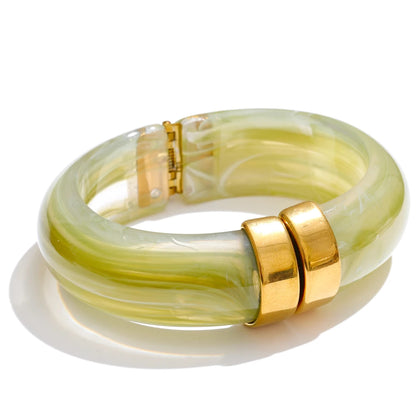 Modern Muse Thick Acrylic Bracelet Gold Plated Stainless Steel Statement Bangle