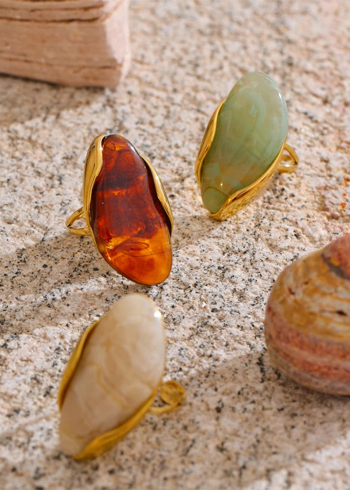 Melted Earth Geometric Resin Gold Plated Stainless Steel Adjustable Statement Ring