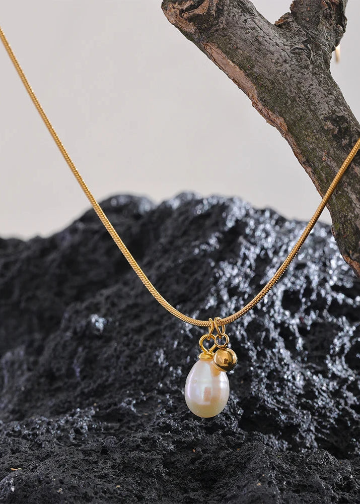 Freshwater Pearl Gold Plated Stainless Steel Pendant Necklace