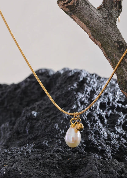 Freshwater Pearl Gold Plated Stainless Steel Pendant Necklace