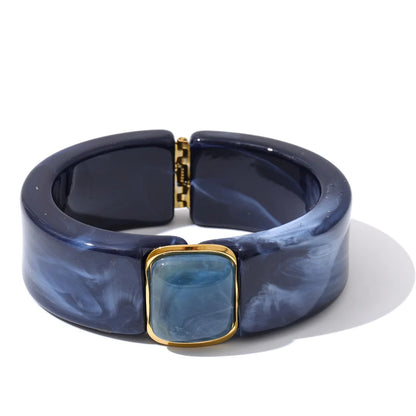 Modern Muse Thick Acrylic Bracelet Gold Plated Stainless Steel Statement Bangle