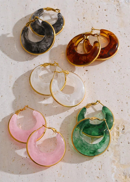 Chic Acetate/Acrylic Blend Gold Plated Stainless Steel Chunky Hoop Earrings