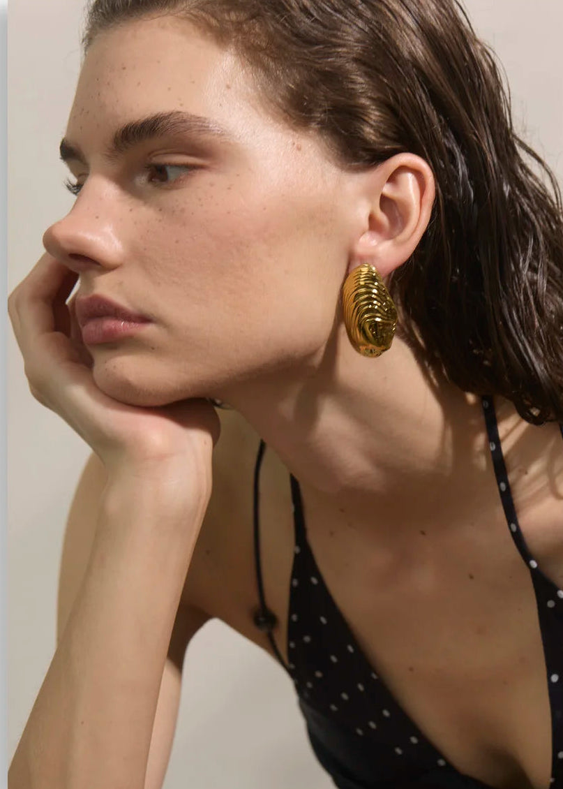 Sea Shell Gold Plated Stainless Steel Oversized Stud Earrings