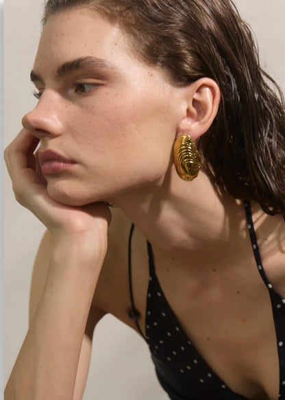 Sea Shell Gold Plated Stainless Steel Oversized Stud Earrings