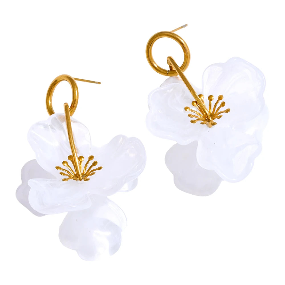 Flora Resin Bloom Gold Plated Stainless Steel Dangle Earrings