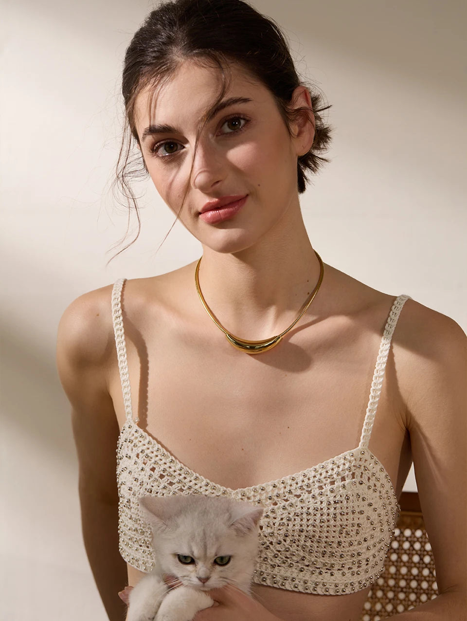 Modern Curve Gold Plated Stainless Steel Choker Necklace