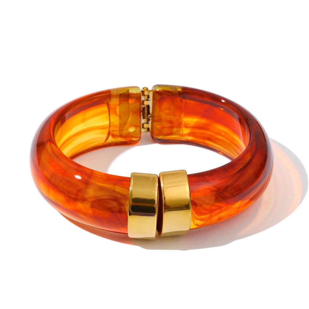 Modern Muse Thick Acrylic Bracelet Gold Plated Stainless Steel Statement Bangle