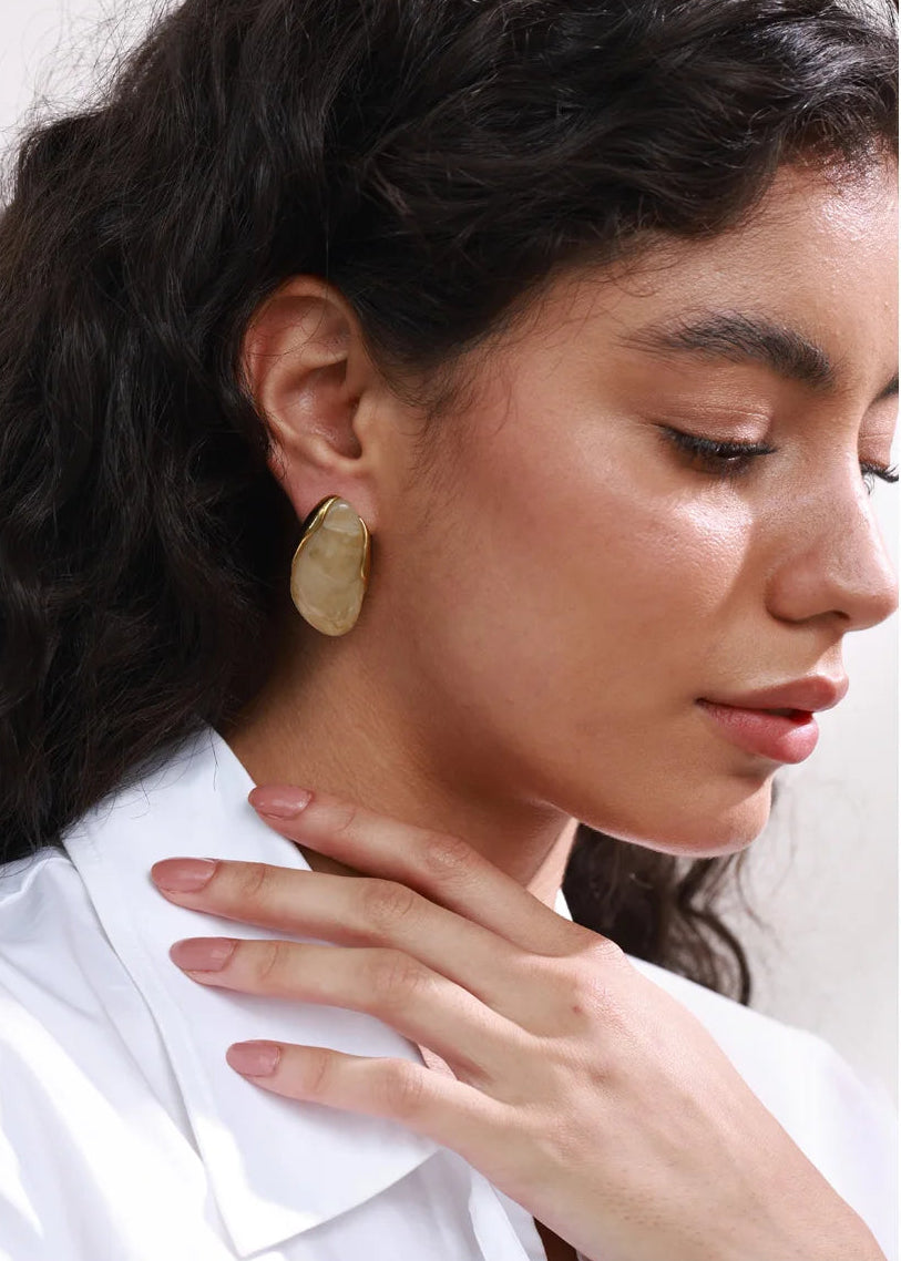 Melted Earth Geometric Resin Gold Plated Stainless Steel Stud Earrings