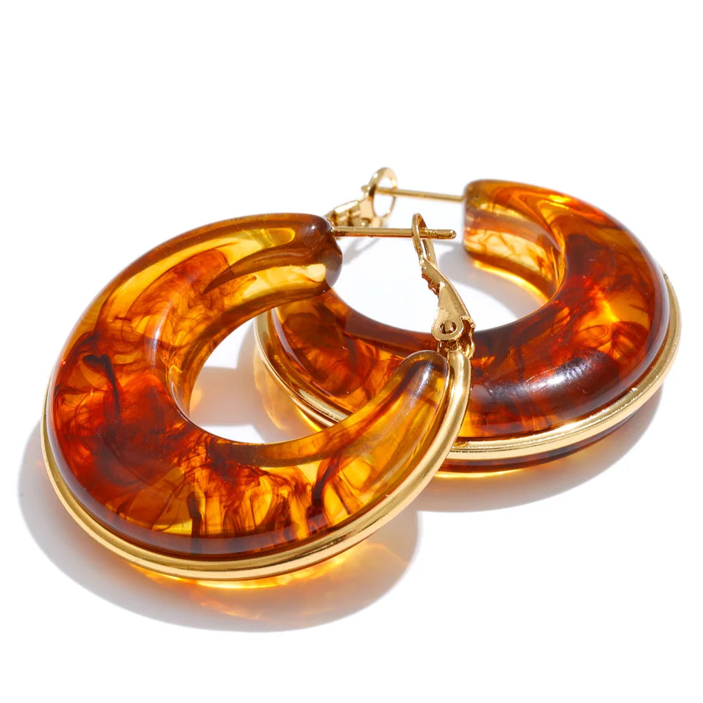 Chic Acetate/Acrylic Blend Gold Plated Stainless Steel Chunky Hoop Earrings