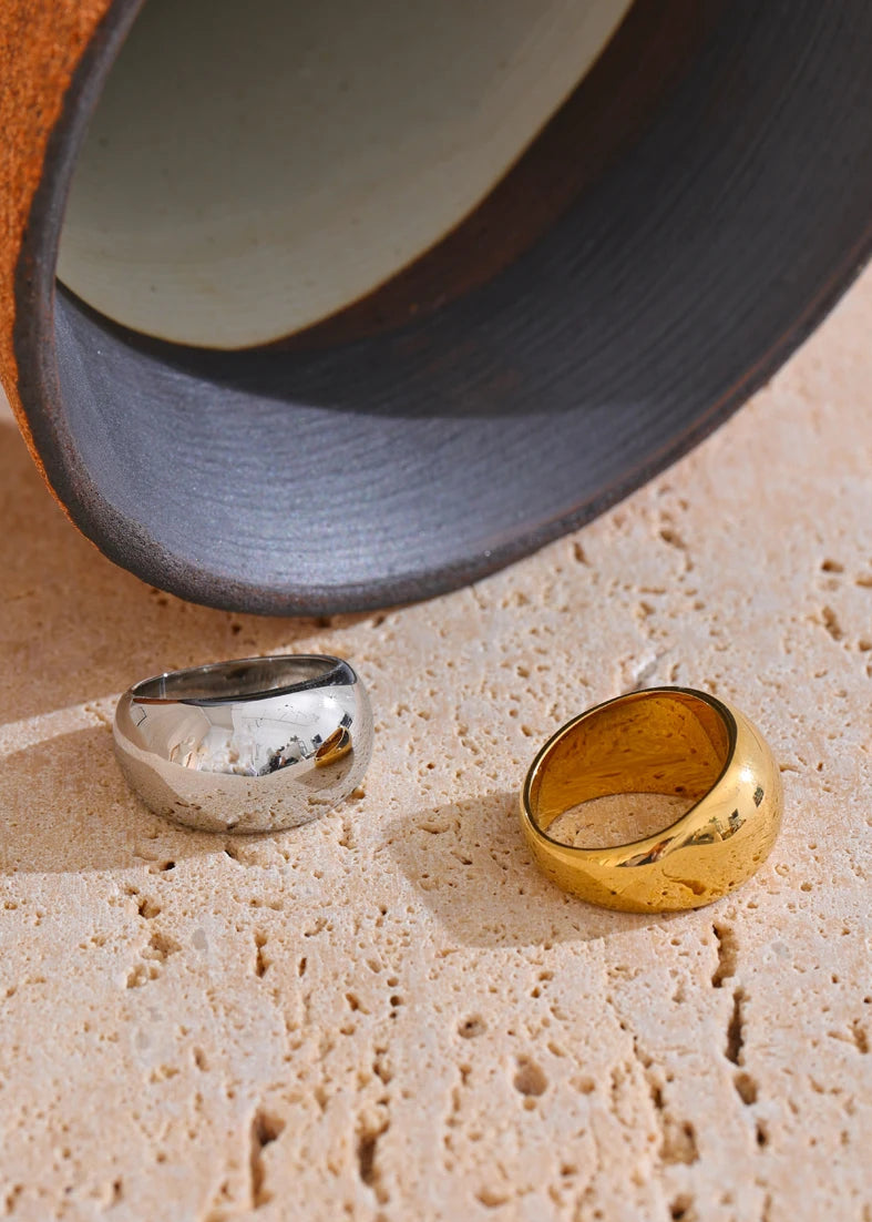 Minimalist Echo Gloss Gold Plated Stainless Steel Statement Chunky Ring