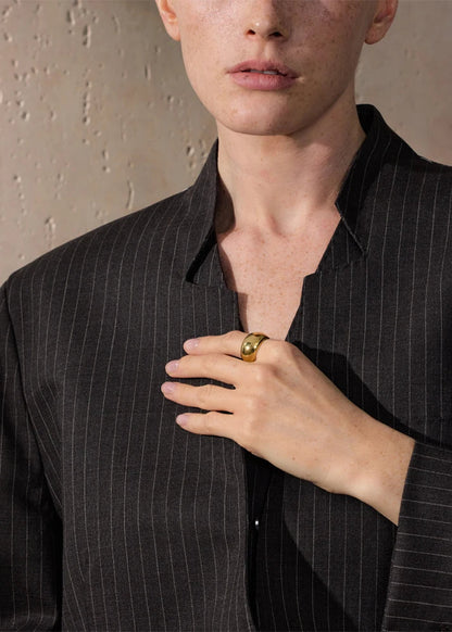 Minimalist Echo Gloss Gold Plated Stainless Steel Statement Chunky Ring