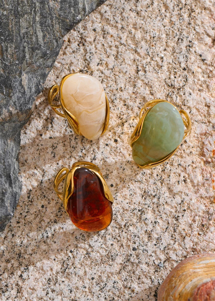 Melted Earth Geometric Resin Gold Plated Stainless Steel Adjustable Statement Ring