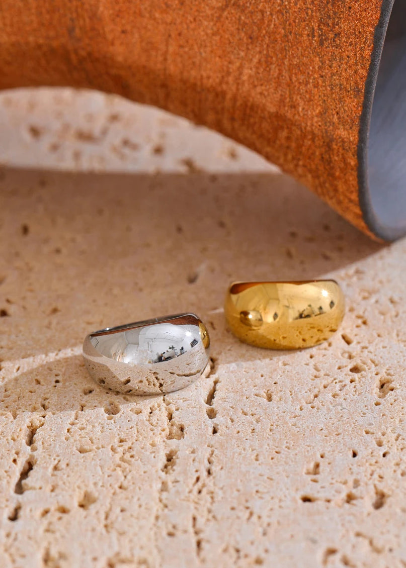 Minimalist Echo Gloss Gold Plated Stainless Steel Statement Chunky Ring