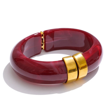 Modern Muse Thick Acrylic Bracelet Gold Plated Stainless Steel Statement Bangle