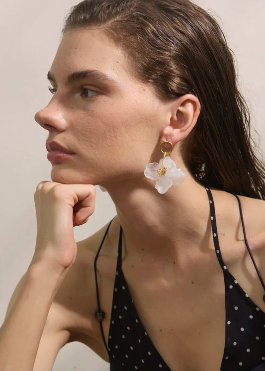 Flora Resin Bloom Gold Plated Stainless Steel Dangle Earrings