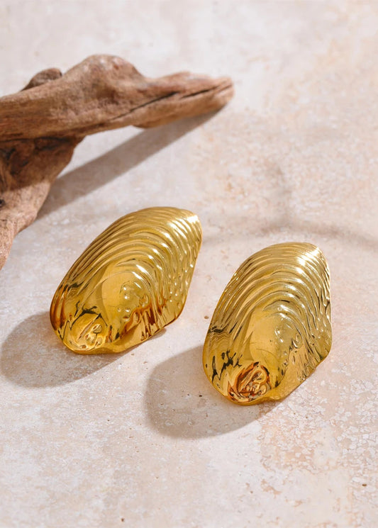 Sea Shell Gold Plated Stainless Steel Oversized Stud Earrings