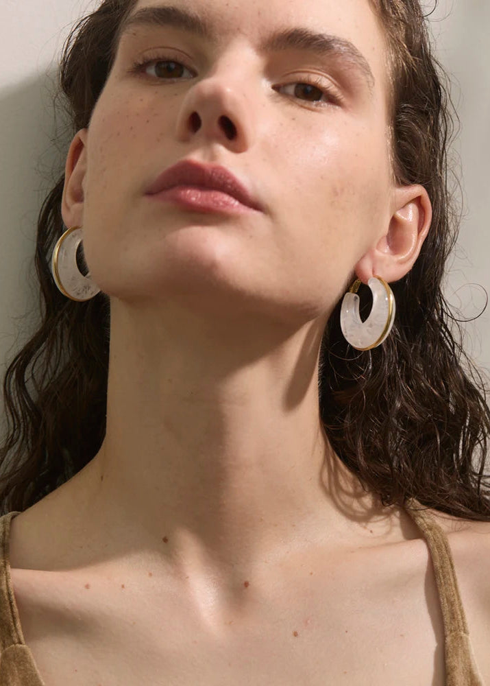 Chic Acetate/Acrylic Blend Gold Plated Stainless Steel Chunky Hoop Earrings