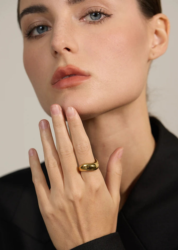 Minimalist Aqua Lume Gold Plated Stainless Steel Statement Chunky Ring