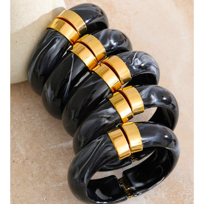 Modern Muse Thick Acrylic Bracelet Gold Plated Stainless Steel Statement Bangle