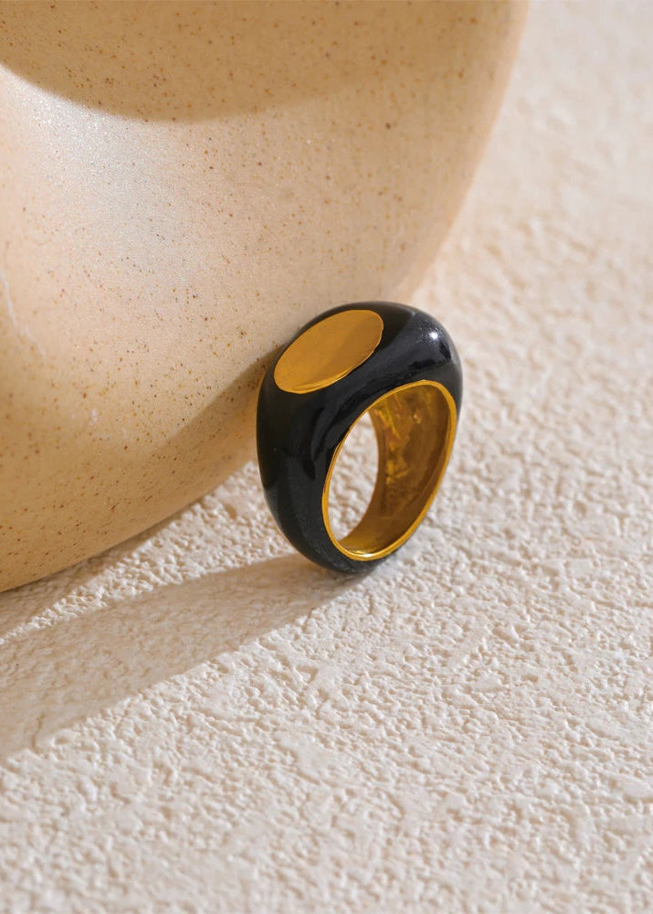 Minimalist Enamel Geometric Gold Plated Stainless Steel Statement Chunky Ring