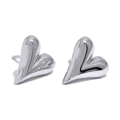 Heart Charm Gold Plated Stainless Steel Stud Huggie Hoop Earrings