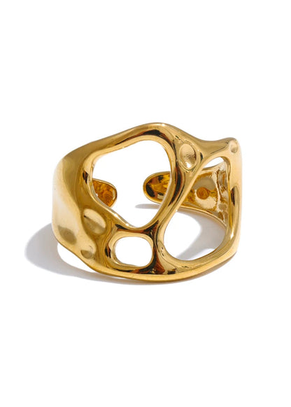 Sculpted Geometric Hollow Gold Plated Stainless Steel Adjustable Statement Ring