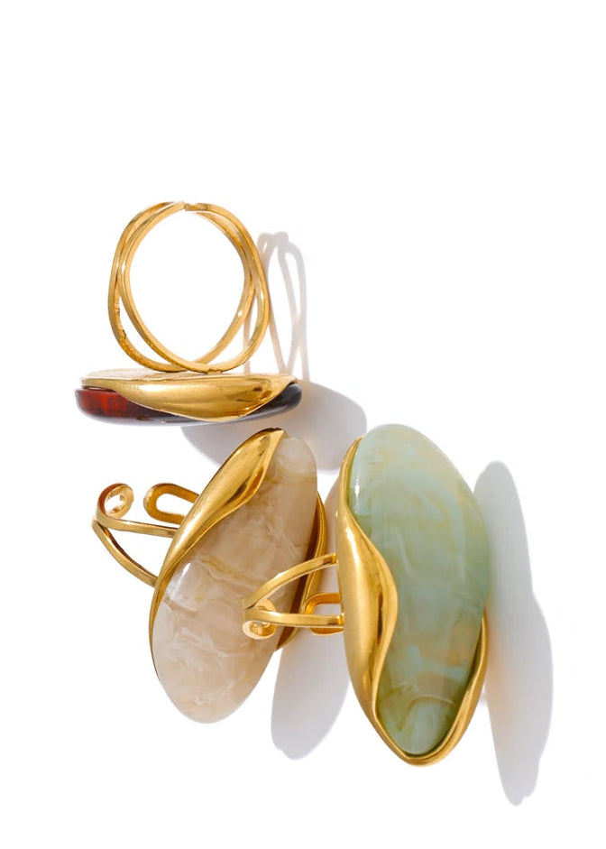 Melted Earth Geometric Resin Gold Plated Stainless Steel Adjustable Statement Ring