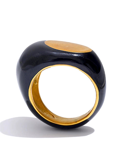 Minimalist Enamel Geometric Gold Plated Stainless Steel Statement Chunky Ring