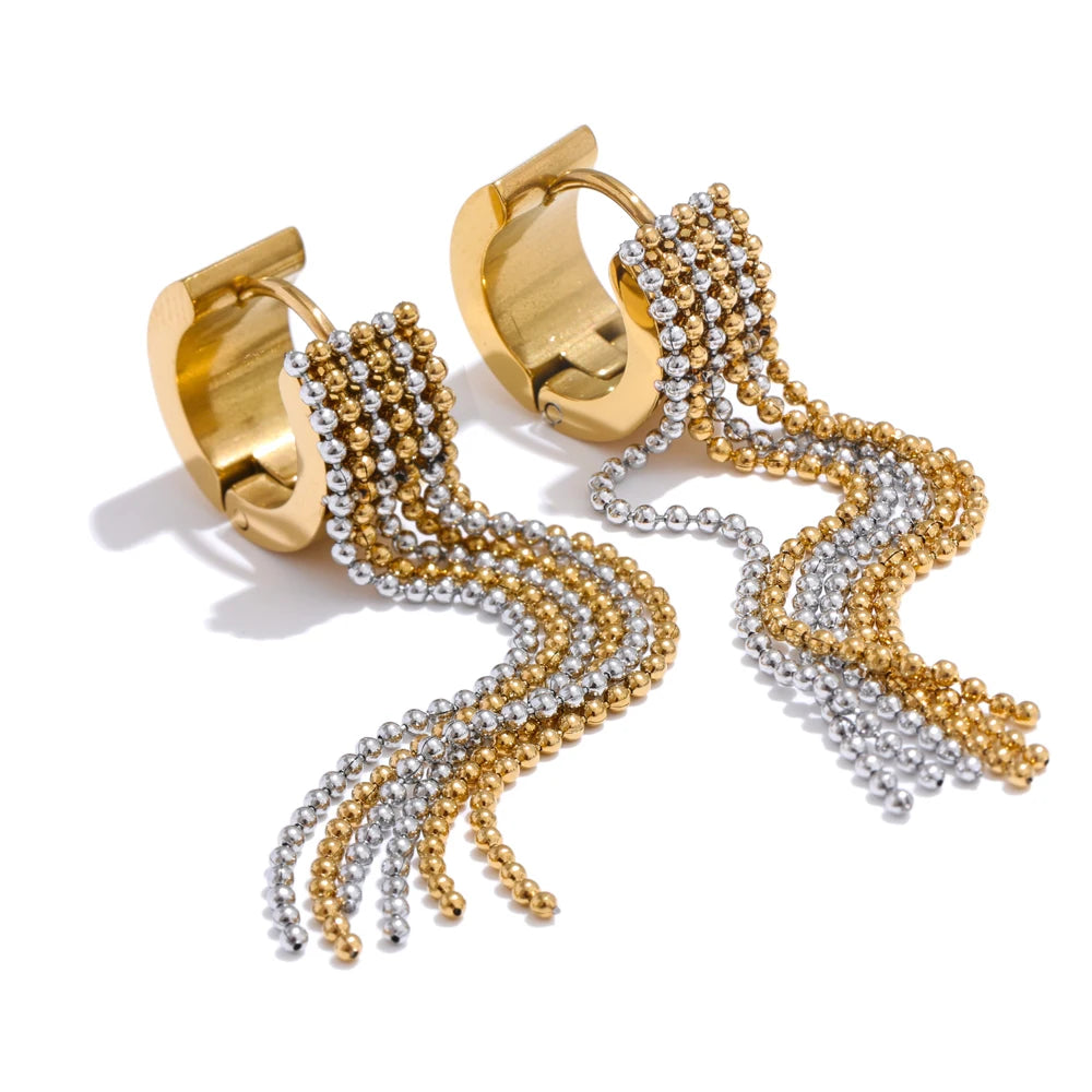 Bohemian Gleam Gold Plated Stainless Steel Tassel Drop Earrings