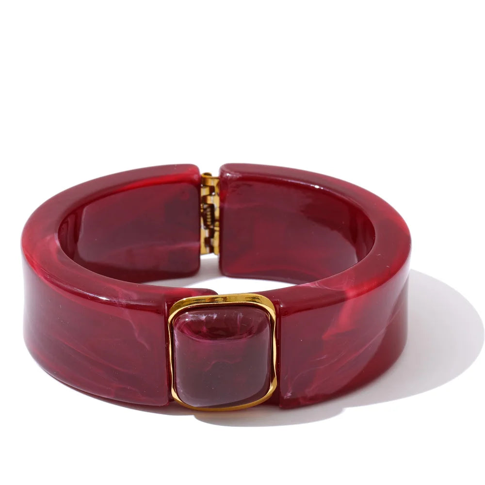 Modern Muse Thick Acrylic Bracelet Gold Plated Stainless Steel Statement Bangle