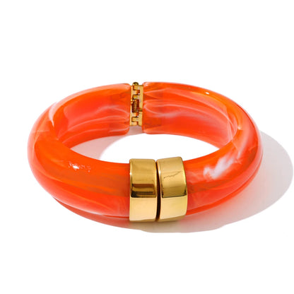 Modern Muse Thick Acrylic Bracelet Gold Plated Stainless Steel Statement Bangle