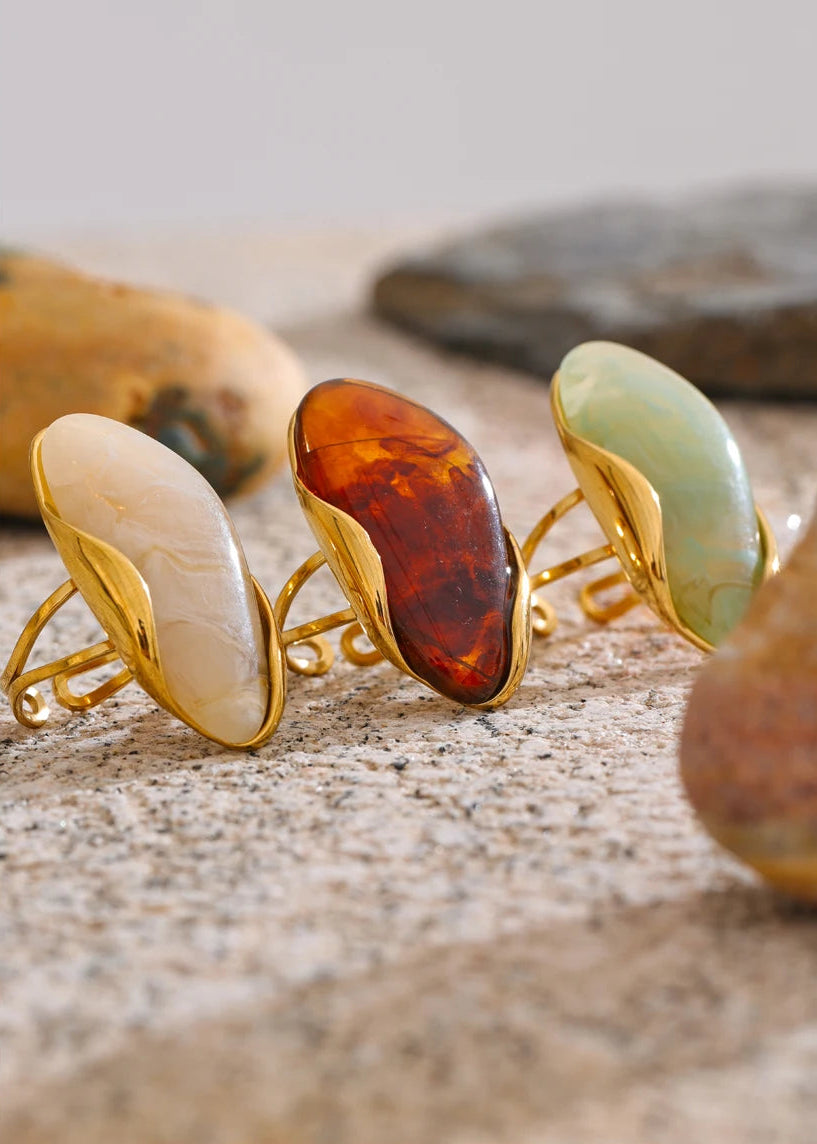 Melted Earth Geometric Resin Gold Plated Stainless Steel Adjustable Statement Ring