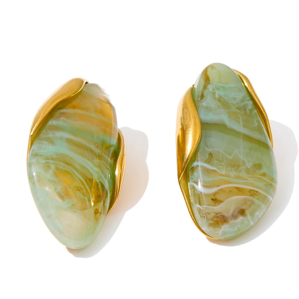 Melted Earth Geometric Resin Gold Plated Stainless Steel Stud Earrings