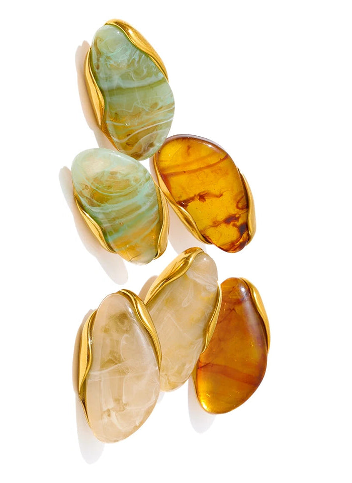 Melted Earth Geometric Resin Gold Plated Stainless Steel Stud Earrings