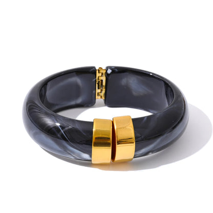 Modern Muse Thick Acrylic Bracelet Gold Plated Stainless Steel Statement Bangle