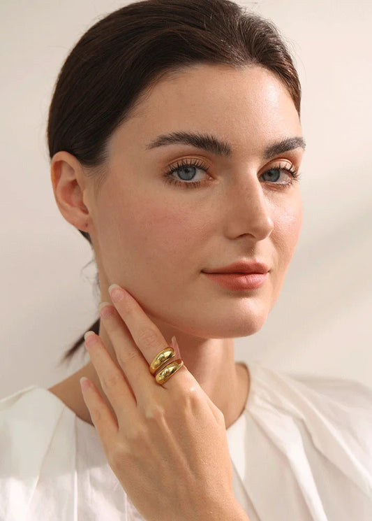 Cyclone Chic Gold Plated Stainless Steel Adjustable Statement Ring