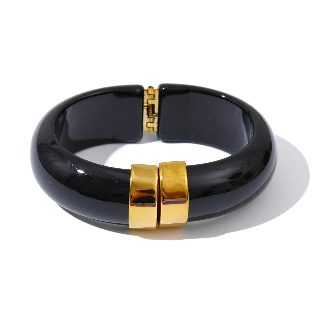 Modern Muse Thick Acrylic Bracelet Gold Plated Stainless Steel Statement Bangle